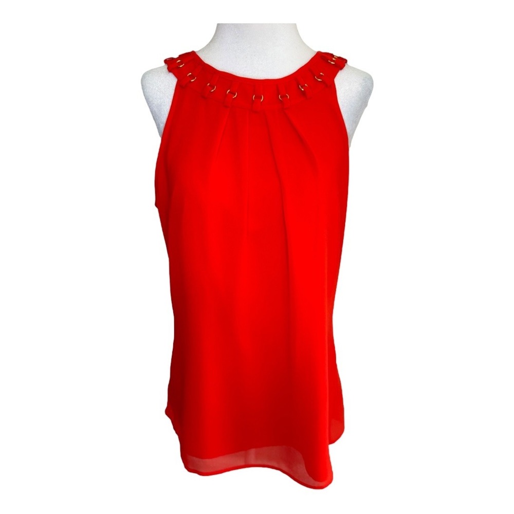 Calvin Klein Sleeveless Blouse Gold‎ Ring Detail Red Tank Top Size Small